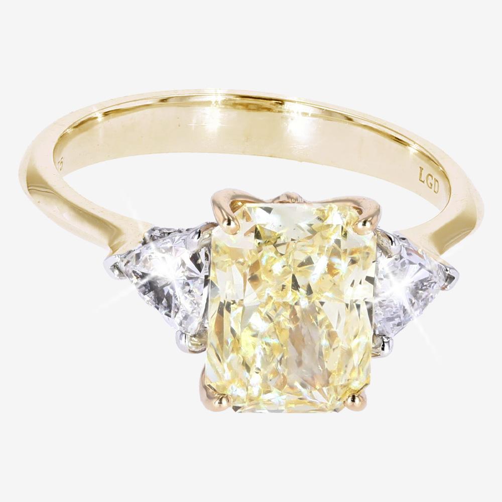 18ct Gold Lab-Grown Diamond Ring, Intense Yellow Radiant Cut + Trillion 3.75ct