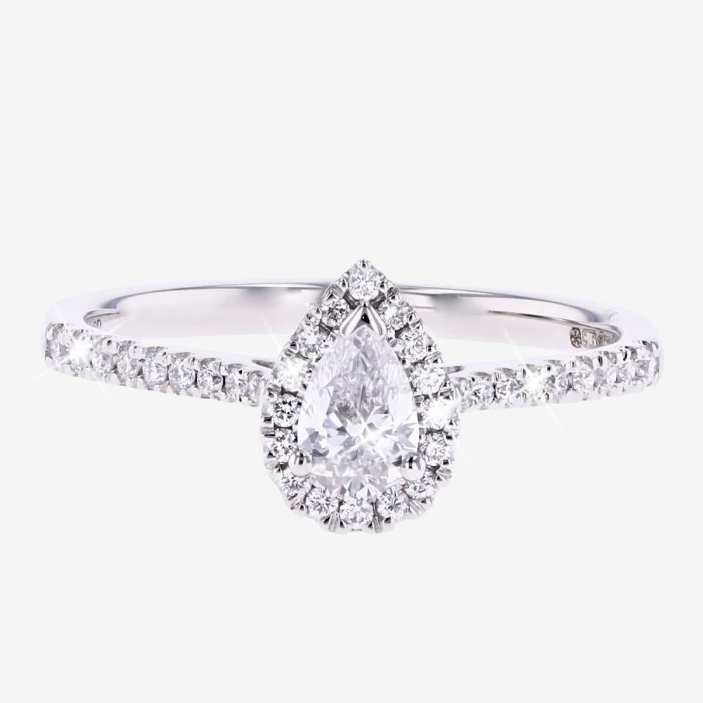 9ct White Gold Real Diamond Lab-Grown Cluster Ring, Pear .50ct