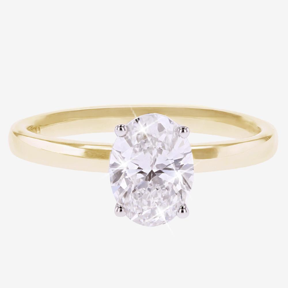 9ct Gold Real Diamond Lab-Grown Oval Solitaire 1.00ct